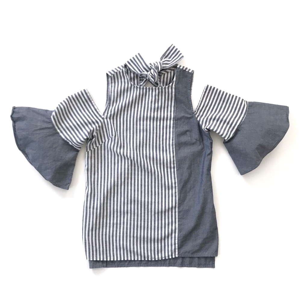 Chambray, Stripes, Cold-shoulder, Bell Sleeves